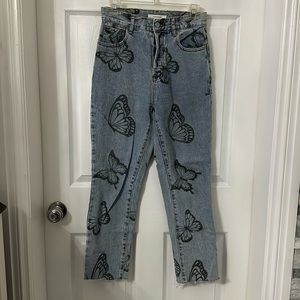 Pacsun Light Blue Butterfly Boyfriend Jeans